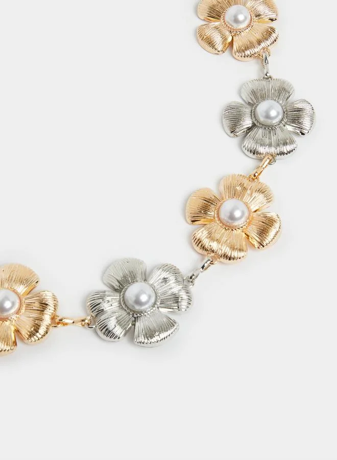 Styli Gold and Silver Floral Chain Belt